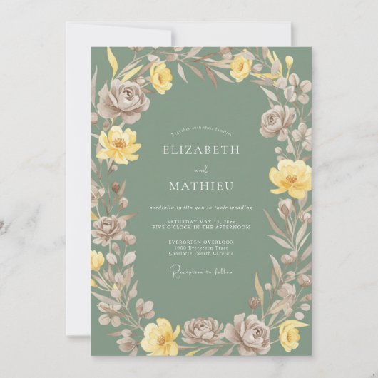Invitation Mariage Pétale Taupe Moutarde (Devant)