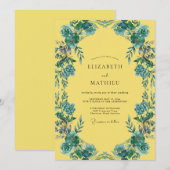Invitation Mariage pétale turquoise moutarde (Devant / Derrière)