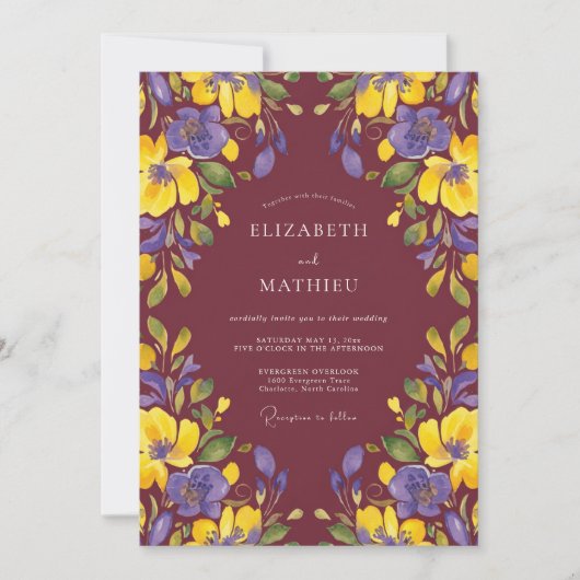 Invitation Mariage pétale violet bordeaux (Devant)