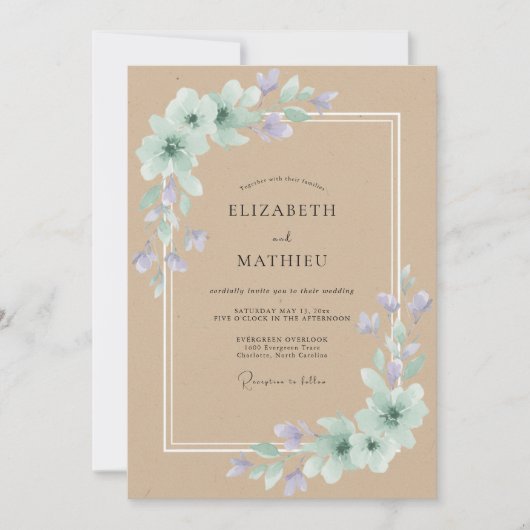 Invitation Mariage pétale violet bronzé (Devant)