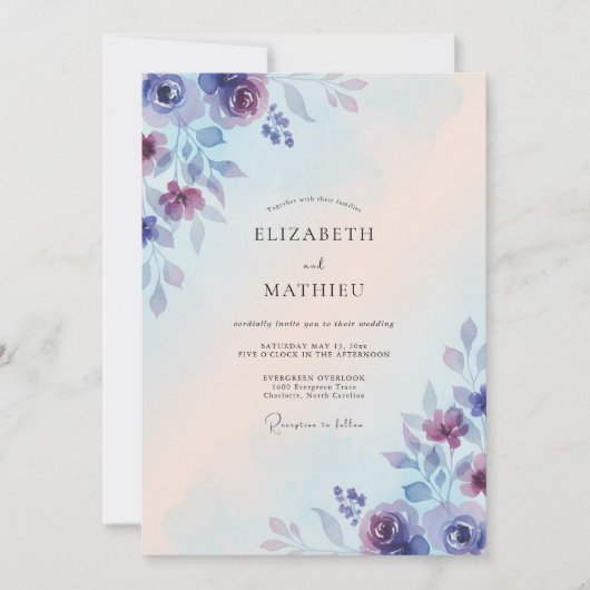 Invitation Mariage Pétale Violet Pervenche (Devant)