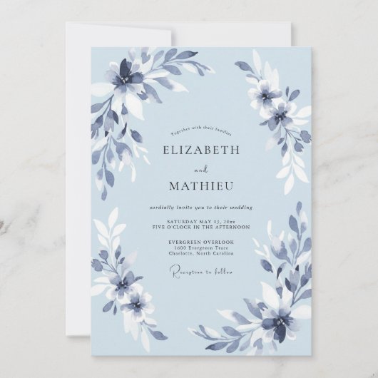 Invitation Mariage Pétales Azur (Devant)