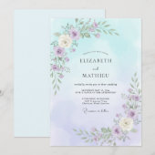 Invitation Mariage Pétales d'Améthyste Céleste (Devant / Derrière)