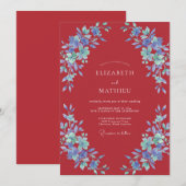 Invitation Mariage Pétales d'Azur Vin (Devant / Derrière)