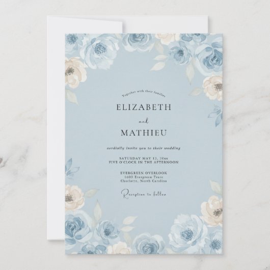 Invitation Mariage Pétales de glace azur (Devant)