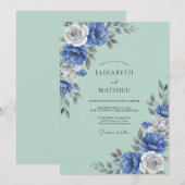 Invitation Mariage Pétales de Menthe Bleuet (Devant / Derrière)