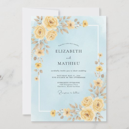 Invitation Mariage Pétales de Miel Céleste (Devant)
