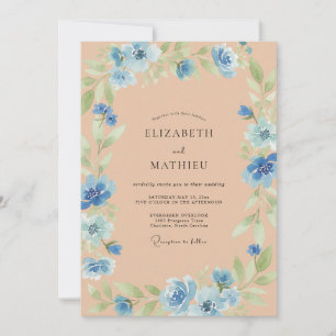 Invitation Mariage Pétales de Pêche Bleuet