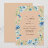 Invitation Mariage Pétales de Pêche Bleuet (Devant / Derrière)