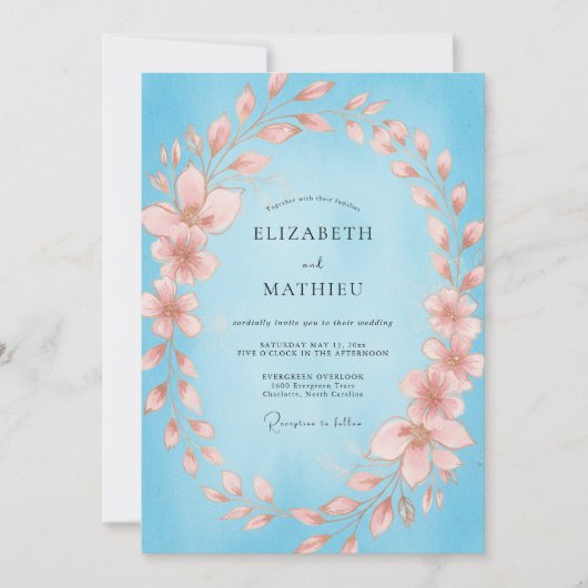 Invitation Mariage Pétales de Pêche Céleste (Devant)