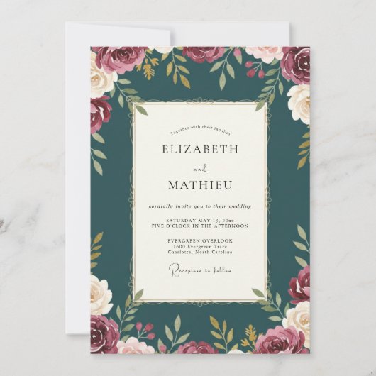 Invitation Mariage Pétrole Marron Pétales (Devant)
