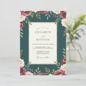 Invitation Mariage Pétrole Marron Pétales (Debout devant)