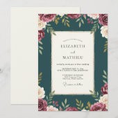 Invitation Mariage Pétrole Marron Pétales (Devant / Derrière)
