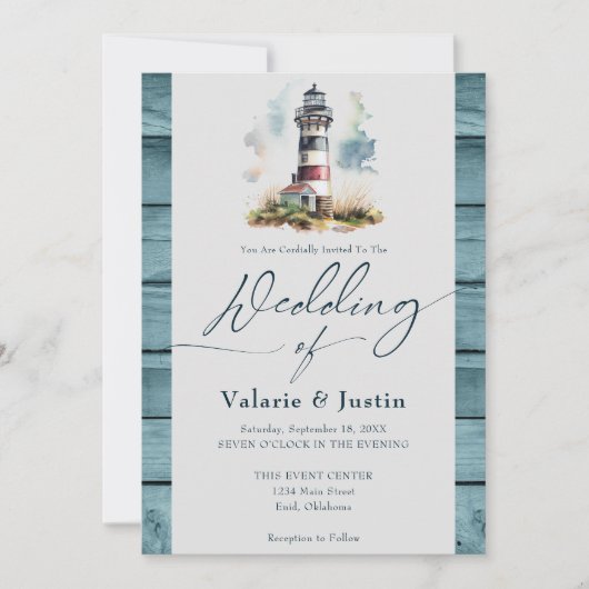 Invitation Mariage phare aquarelle (Devant)