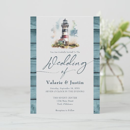 Invitation Mariage phare aquarelle (Debout devant)