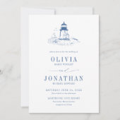 Invitation Mariage Phare Toile Bleue Côtière (Devant)