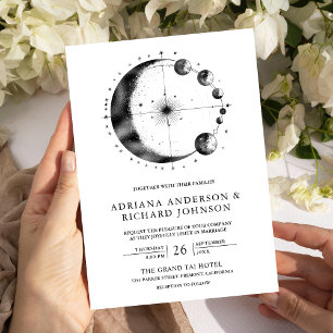 Invitation Mariage Phases de Lune Croissant Noir Blanc Célest