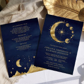 Invitation Mariage Phases du croissant d'or bleu céleste