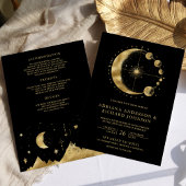 Invitation Mariage Phases du croissant d'or noir céleste