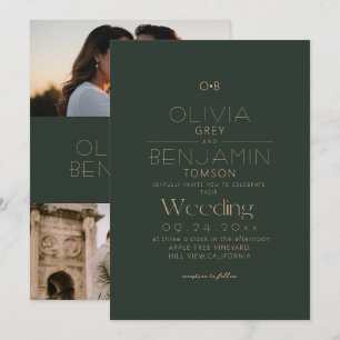 Invitation Mariage photo 2 Minimaliste Vert Or