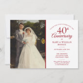 Invitation Mariage Photo 40th Anniversary Elegant Ruby (Devant)