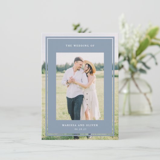 Invitation Mariage photo à double face bleu (Debout devant)