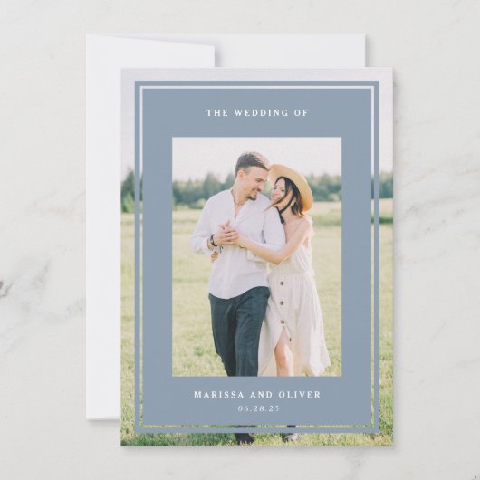 Invitation Mariage photo à double face bleu (Devant)