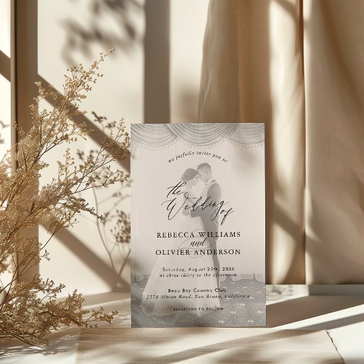 Invitation Mariage photo à incrustation noir et blanc de scri