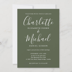 Invitation Mariage photo à l'écriture signature vert olive