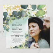 Invitation Mariage photo à l'eucalyptus (Devant / Derrière)