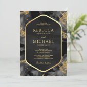 Invitation Mariage photo Abstrait d'encre liquide au charbon  (Debout devant)