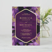 Invitation Mariage photo Abstrait d'encre liquide violet or (Debout devant)