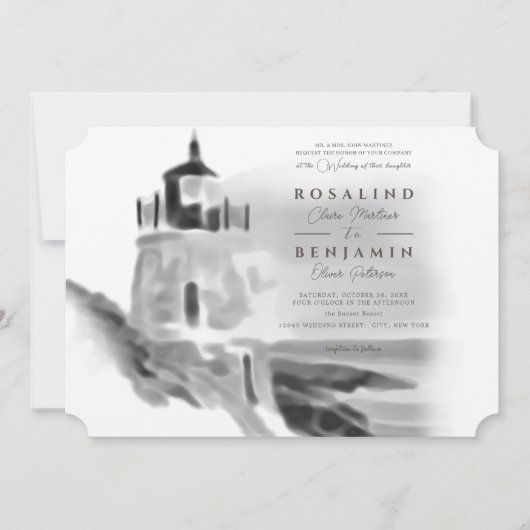 Invitation Mariage photo Abstrait du phare noir et blanc (Devant)