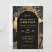 Invitation Mariage photo abstrait en or noir (Devant)
