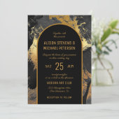 Invitation Mariage photo abstrait en or noir (Debout devant)