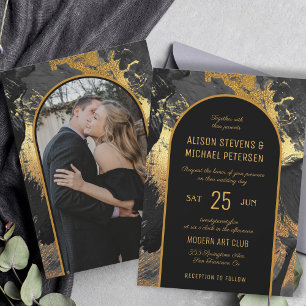 Invitation Mariage photo abstrait en or noir