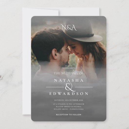 Invitation Mariage photo Abstrait noir argenté (Devant)