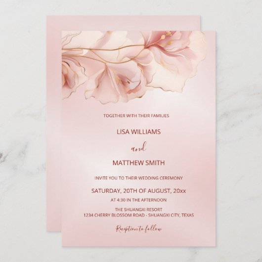 Invitation Mariage photo Abstrait rose vif (Devant / Derrière)