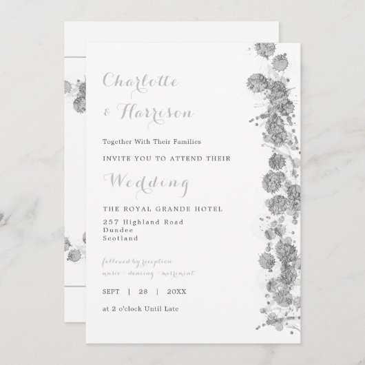 Invitation Mariage photo Abstrait Silver blanc (Devant / Derrière)