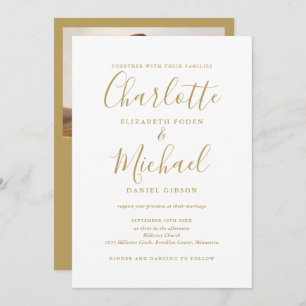 Invitation Mariage photo All In One Chic Gold Script