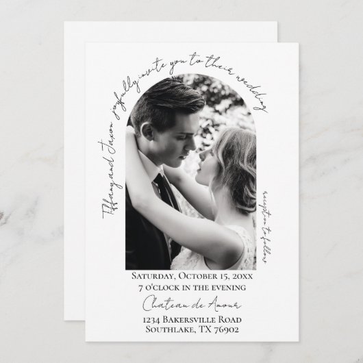 Invitation Mariage photo Arch de script moderne (Devant / Derrière)