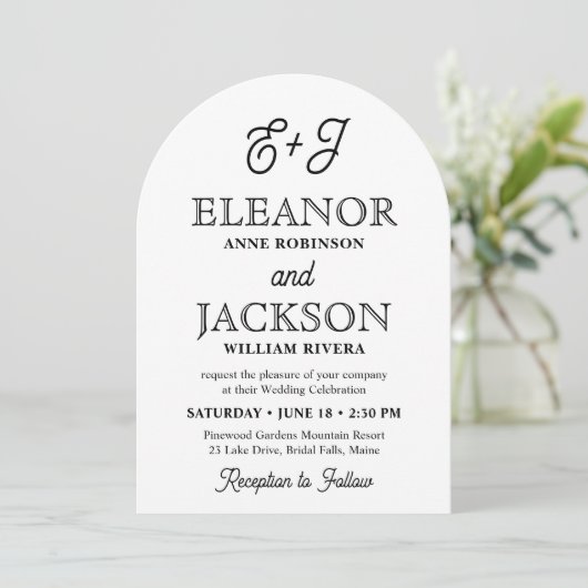 Invitation Mariage photo Arché Retro Script Monogramme élégan (Debout devant)