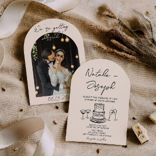 Invitation Mariage Photo Arqué Dessiné à la Main Rétro