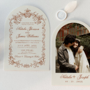 Invitation Mariage photo arqué orange brûlé rétro à l'ancienn