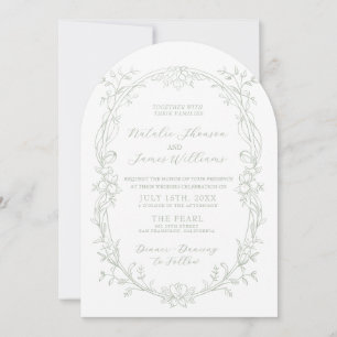 Invitation Mariage Photo Arqué Vert Sauge Élégant à l'Ancienn