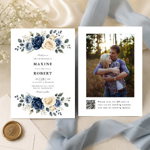 Invitation Mariage photo avec code QR Bleu poussiéreux, Nuit