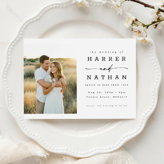 Invitation Mariage photo avec code QR Bohème Minimaliste