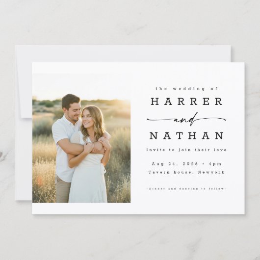 Invitation Mariage photo avec code QR Bohème Minimaliste (Devant)