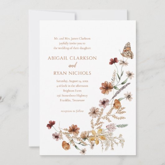 Invitation Mariage photo avec code QR floral de fleurs sauvag (Devant)