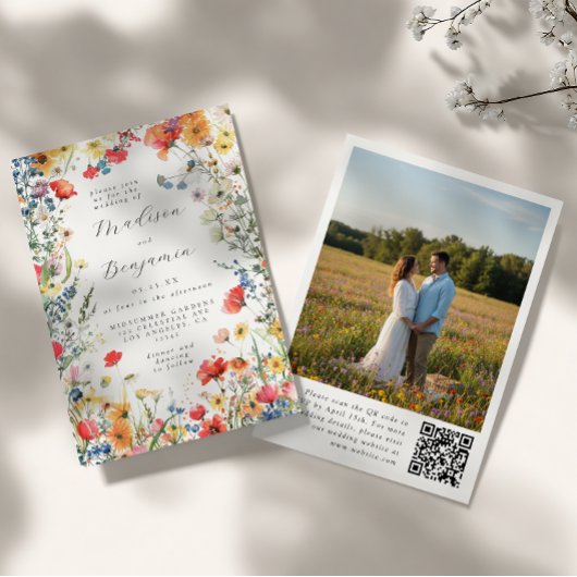 Invitation Mariage photo avec code QR floral gras